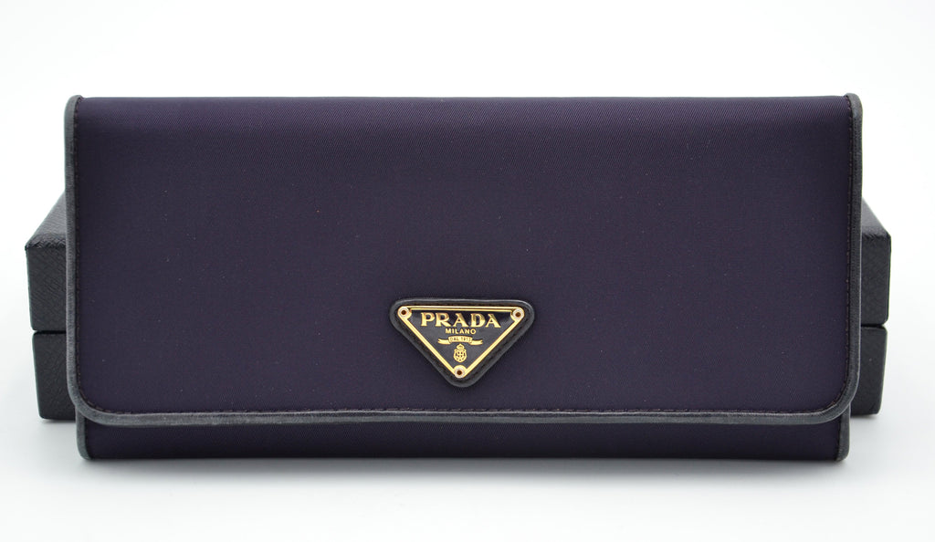 Prada Long Wallet In Purple Nylon & Black Leather