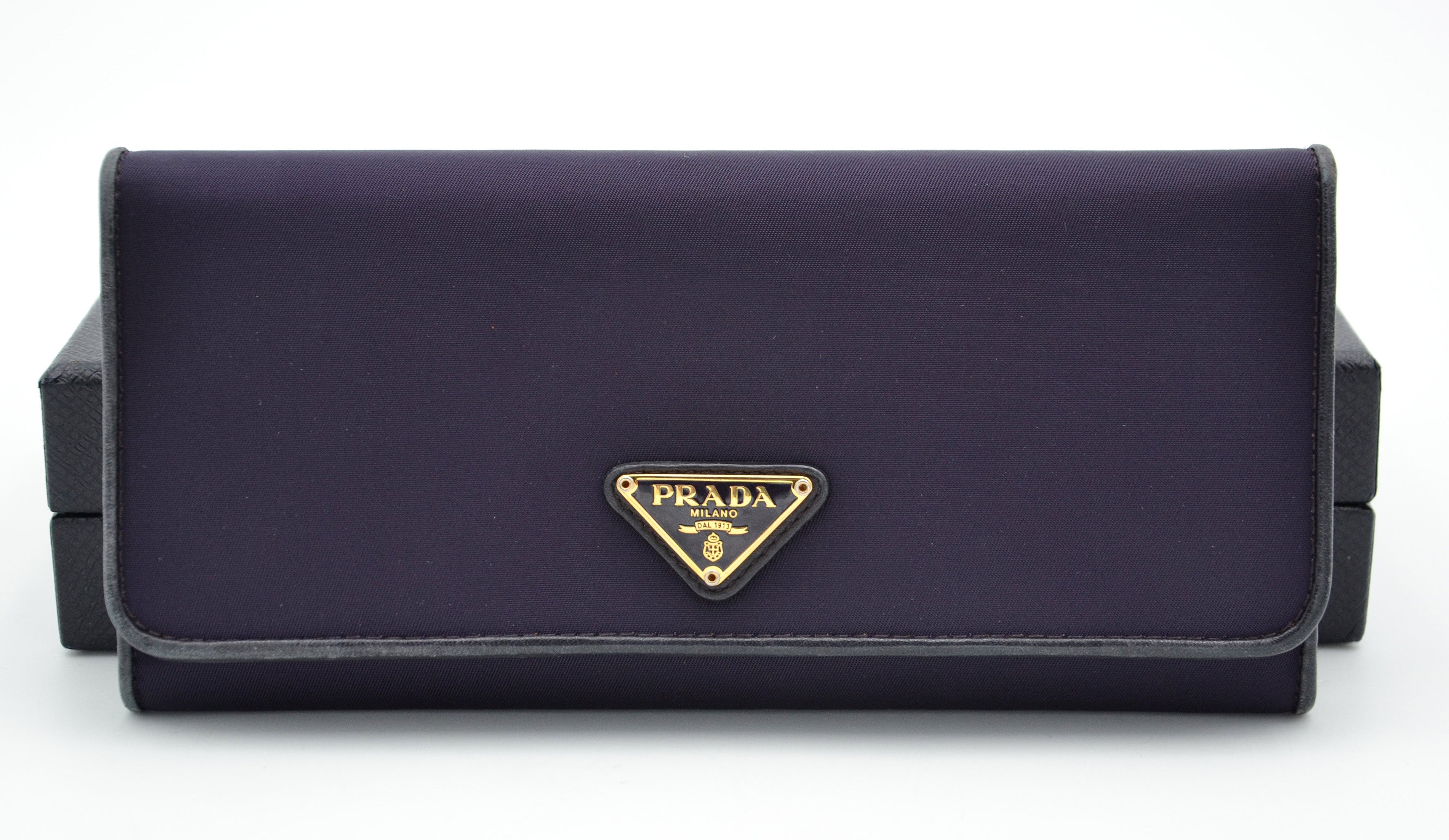 Prada Long Wallet In Purple Nylon & Black Leather