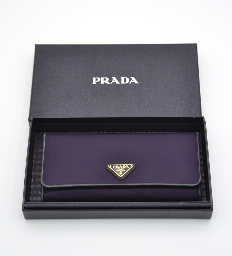 Portefeuille Long Prada En Nylon Violet & Cuir Noir
