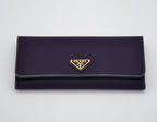 Prada Long Wallet In Purple Nylon & Black Leather
