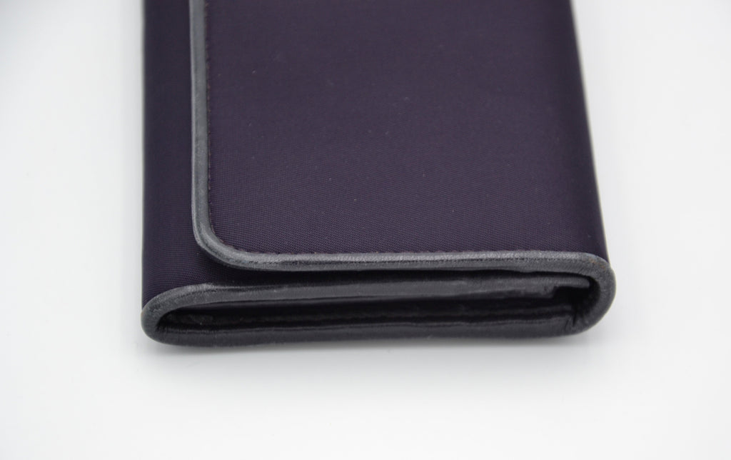 Prada Long Wallet In Purple Nylon & Black Leather