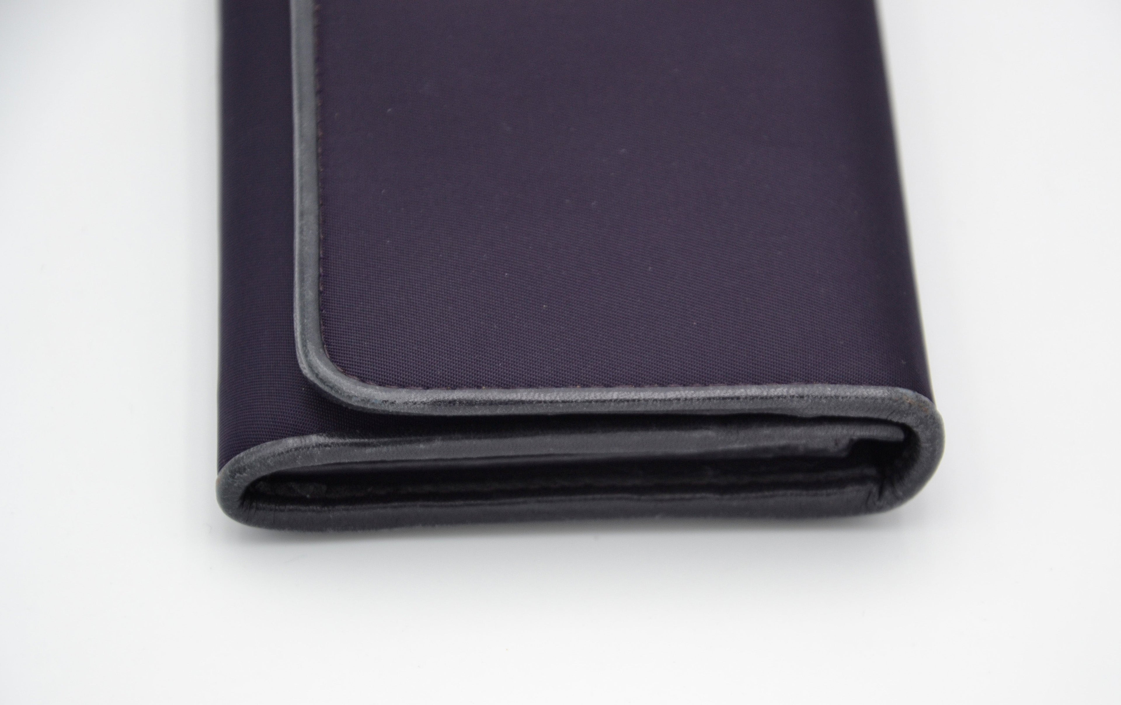Prada Long Wallet In Purple Nylon & Black Leather