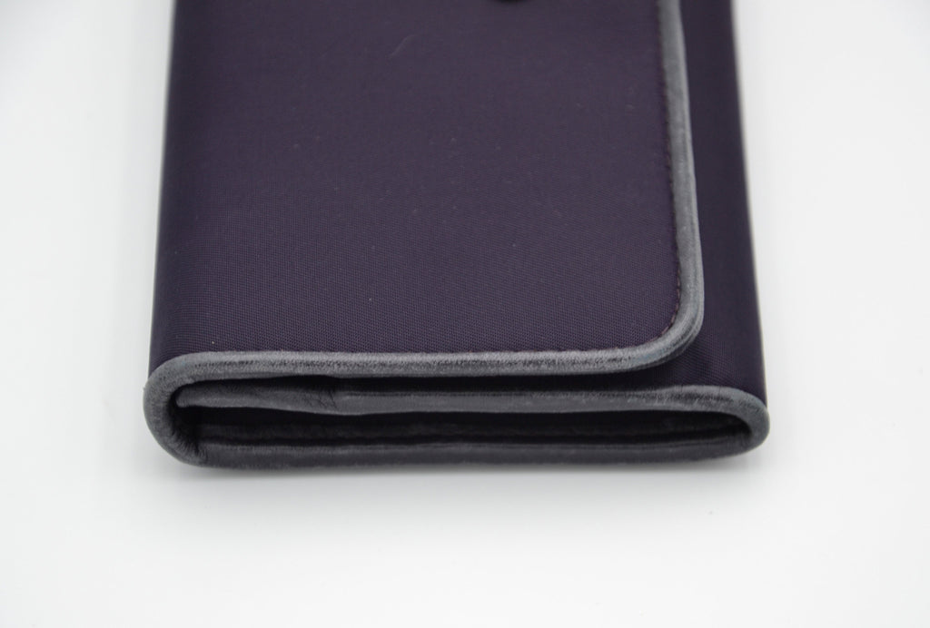 Prada Long Wallet In Purple Nylon & Black Leather