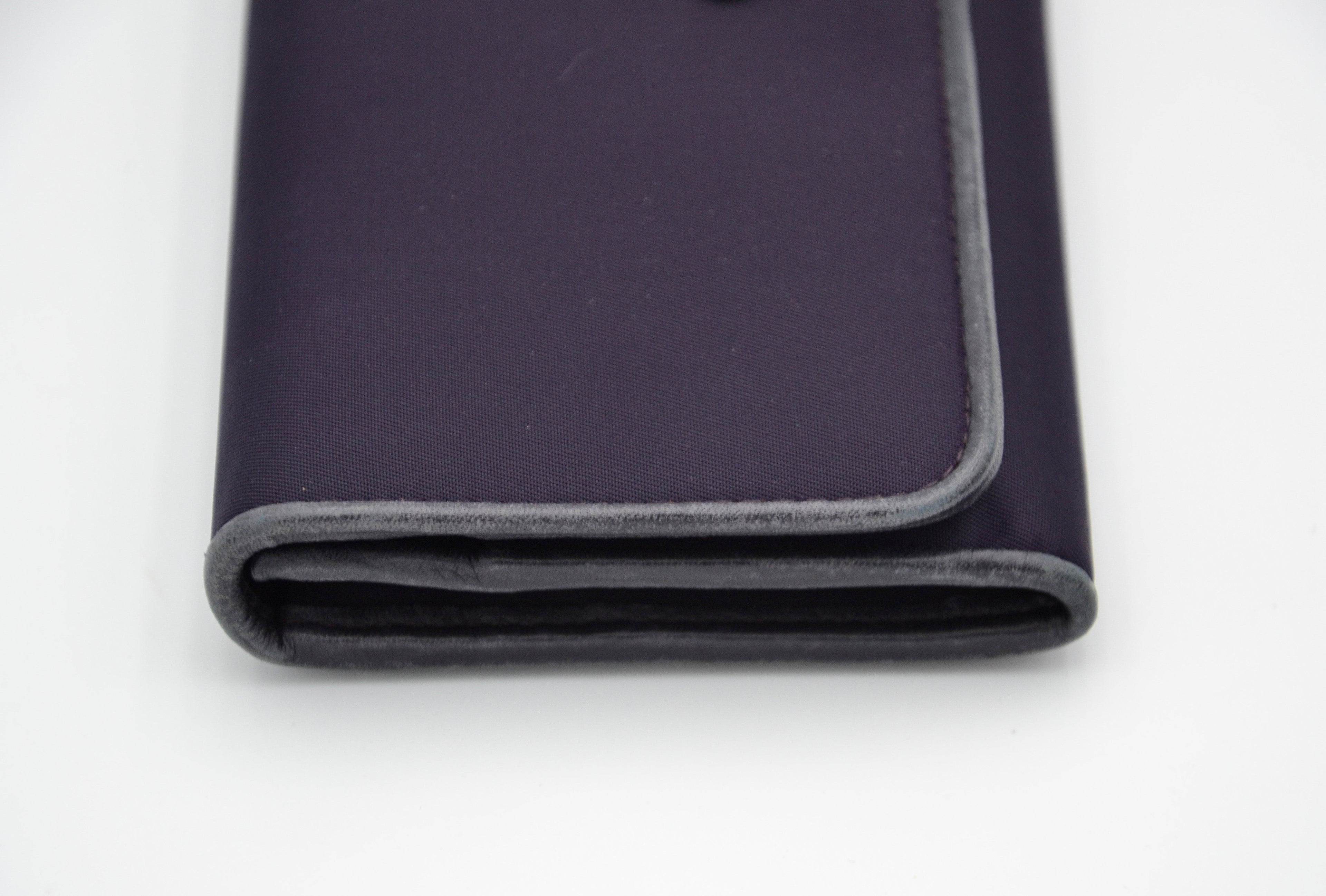 Prada Long Wallet In Purple Nylon & Black Leather