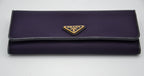 Prada Long Wallet In Purple Nylon & Black Leather