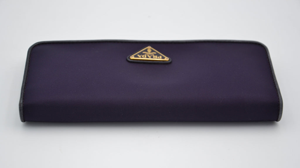 Prada Long Wallet In Purple Nylon & Black Leather
