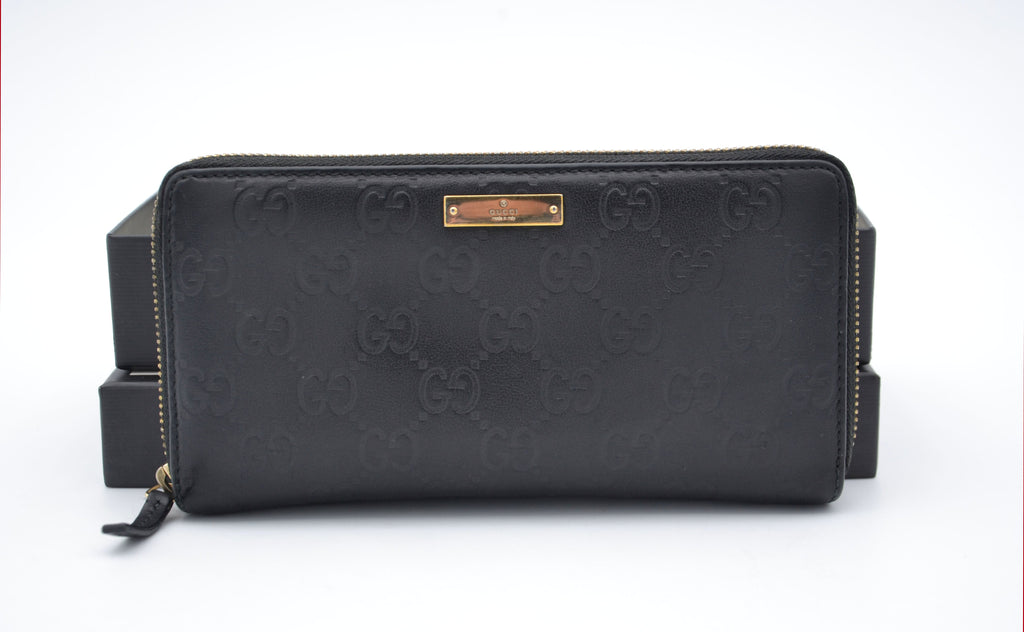 Gucci Zippy Long Wallet In Black Leather Guccissima