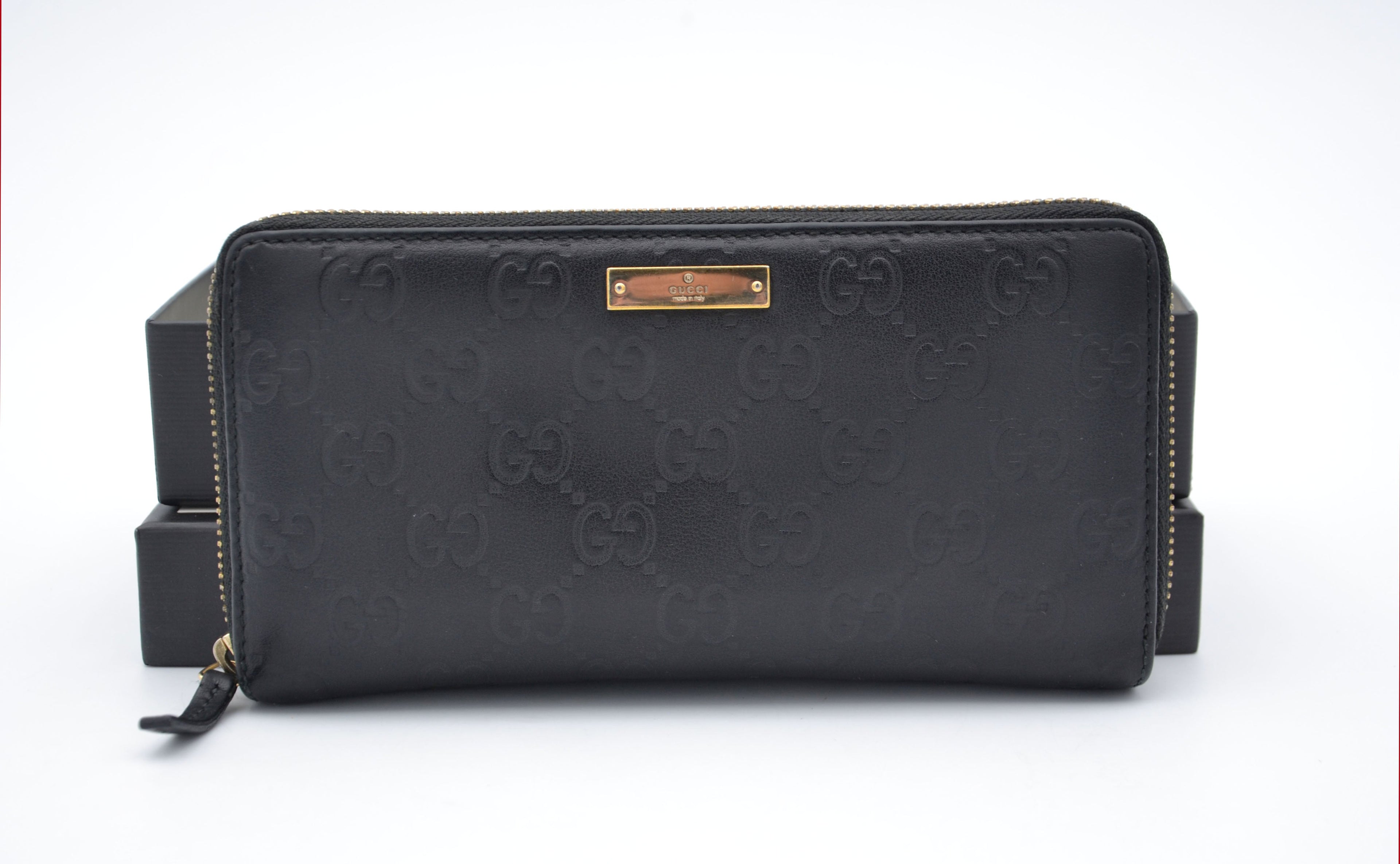 Gucci Zippy Long Wallet In Black Leather Guccissima