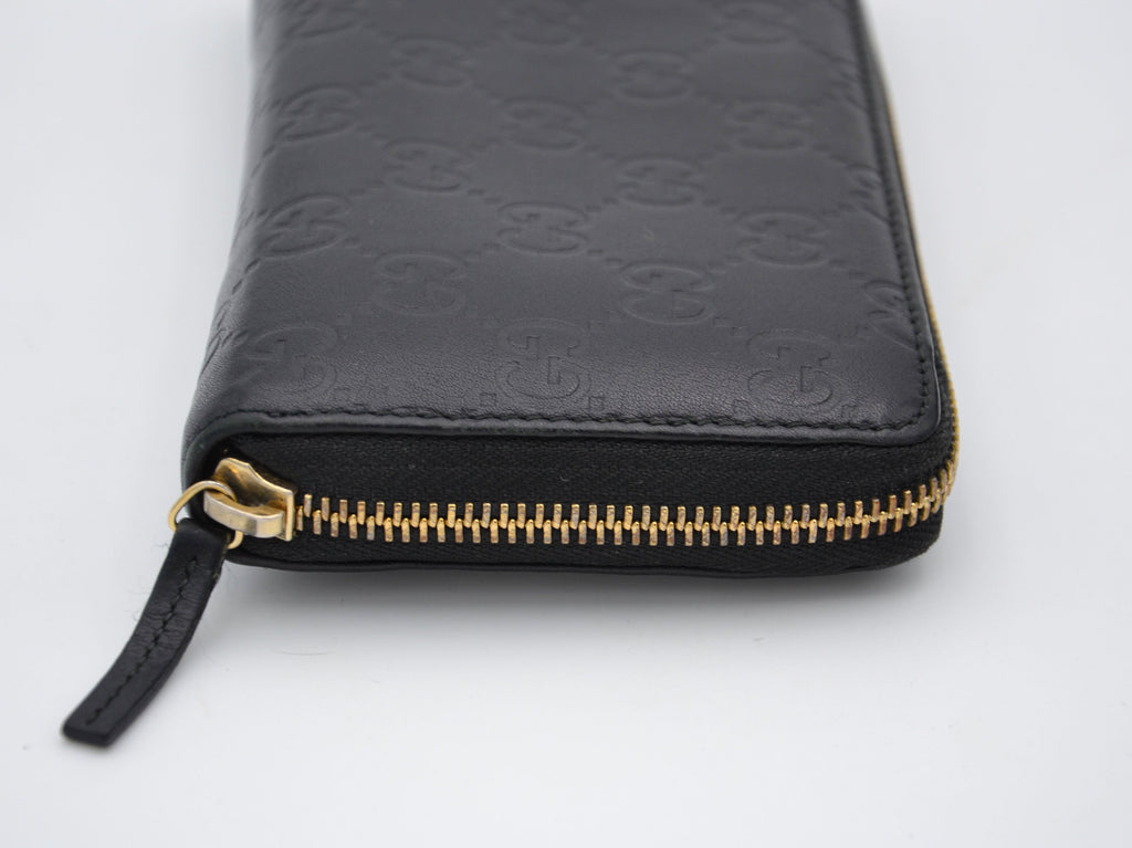 Gucci Zippy Long Wallet In Black Leather Guccissima