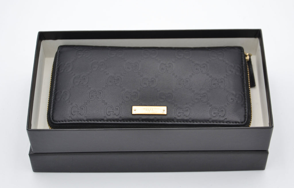 Gucci Zippy Long Wallet In Black Leather Guccissima