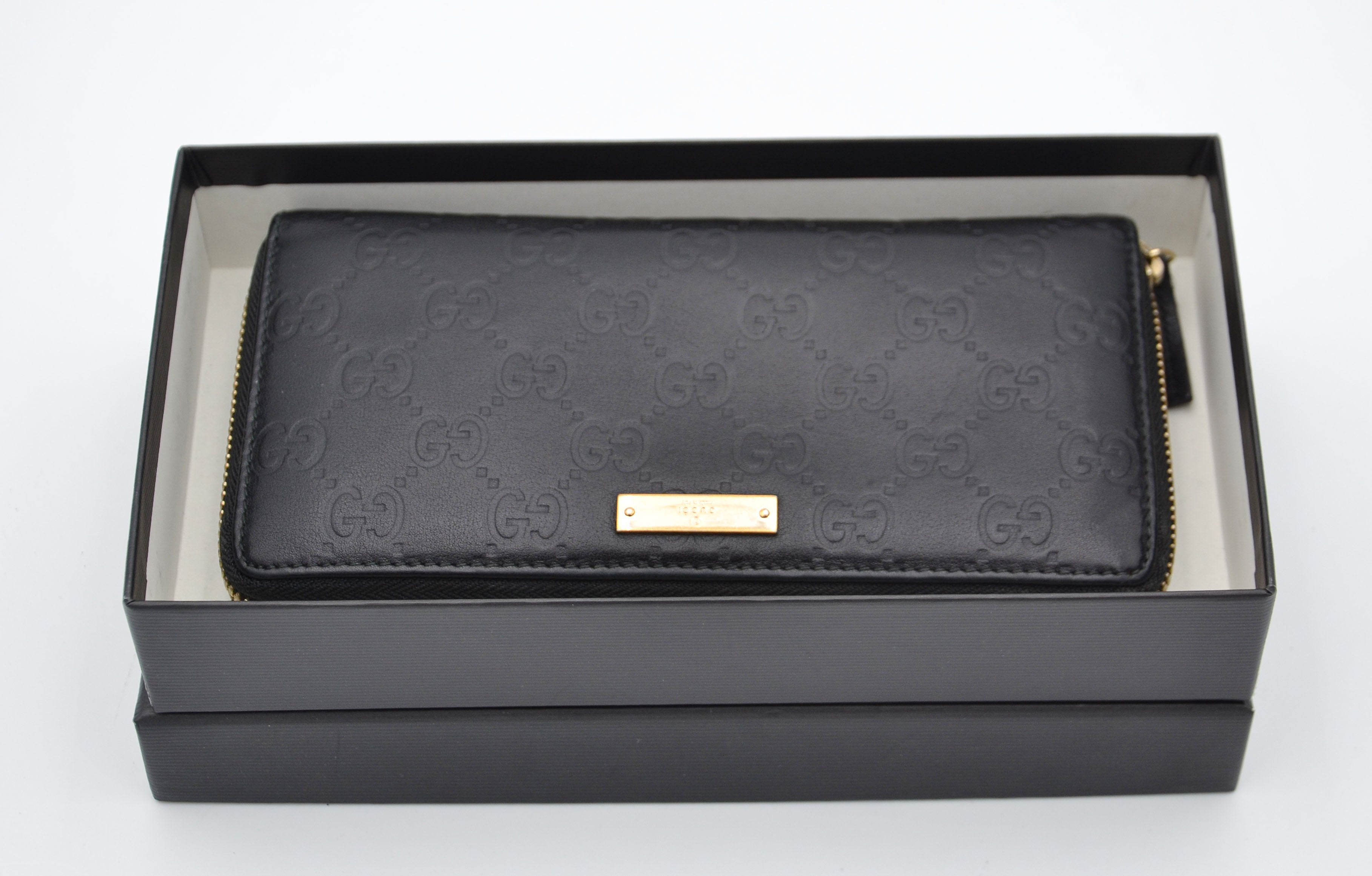 Gucci Zippy Long Wallet In Black Leather Guccissima