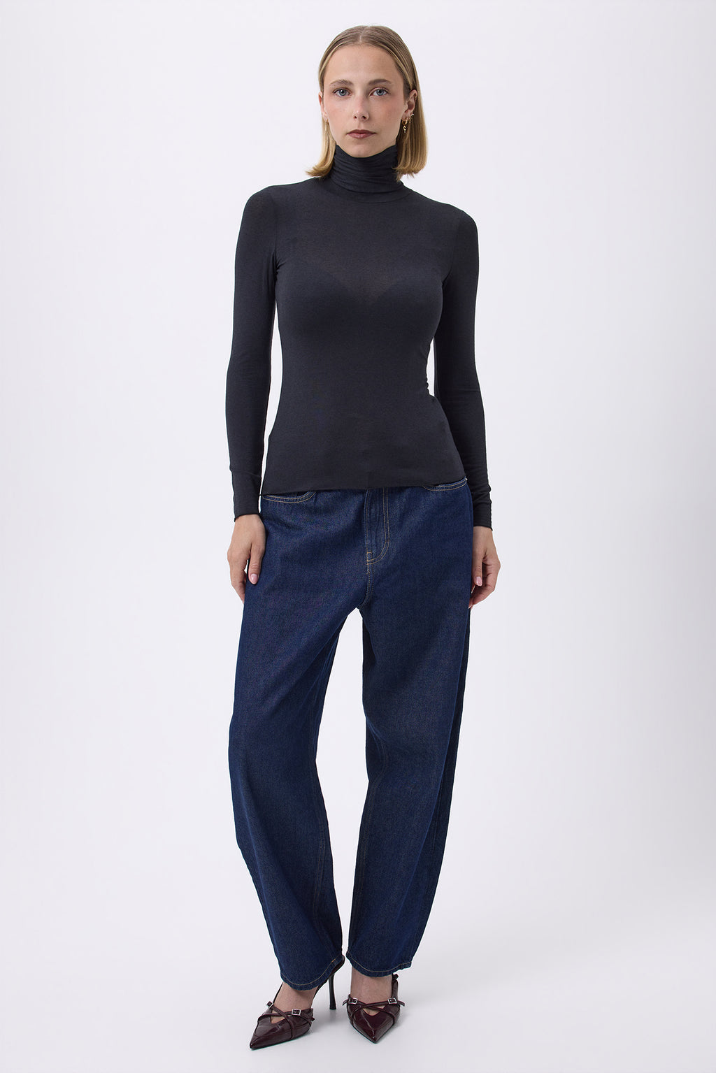T Shirt Turtle Neck Portofino - Noir - Femme