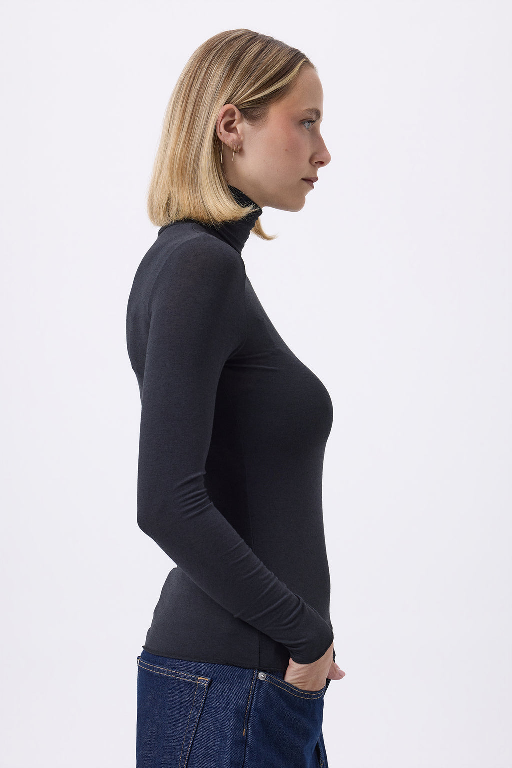 T Shirt Turtle Neck Portofino - Noir - Femme