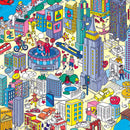 Poster New York colorié - scène illustrée de Manhattan avec Times Square et gratte-ciels