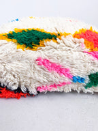 Ecru Moroccan Berber Pouffe with Colourful Patterns