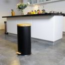 Poubelle bois de cuisine à pédale 30L Naturel FOREST Noir en acier Inox couvercle en bambou avec seau