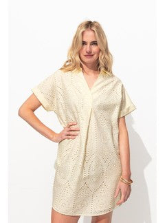 Robe Courte Broderie Anglaise - Naturel Uni Clair