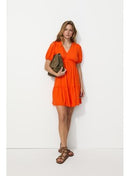 Robe Courte Imprimée Femme - Orange Uni Colore