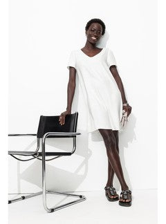 Robe Courte Détail Dentelle - Naturel Uni Clair