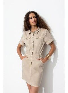 Robe Safari Courte Femme - Naturel Uni Clair