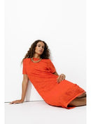 Robe Midi Brodée - Orange Uni Colore