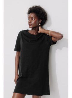 Robe T-shirt en Coton Femme - Noir Uni Fonce