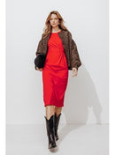 Robe Mi-longue en Jersey - Rouge Uni Colore