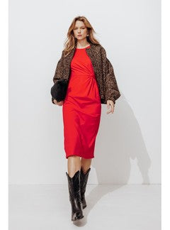 Robe Mi-longue en Jersey - Rouge Uni Colore