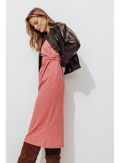 Robe Mi-longue en Jersey - Rose Uni Colore