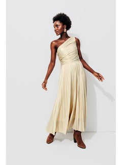 Robe Lamée One-shoulder - Jaune Uni Colore