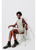 Robe Courte à Paillettes Femme - Gris Uni Clair