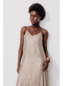 Robe Longue à Paillettes Femme - Jaune Uni Colore