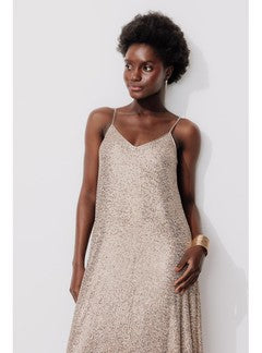 Robe Longue à Paillettes Femme - Jaune Uni Colore