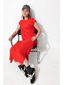 Longue Robe T-shirt Femme - Rouge Uni Colore