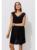 Robe Courte Évasée Femme - Noir Uni Fonce