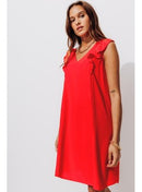 Robe Courte Évasée Femme - Rouge Uni Colore