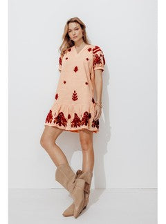 Robe Babydoll Brodée Femme - Naturel Uni Clair