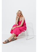 Robe Évasée en Gaze de Coton - Rose Uni Colore