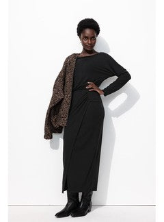 Robe Longue en Jersey Femme - Noir Uni Fonce