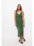Robe Longue en Maille Filet - Kaki Uni Clair