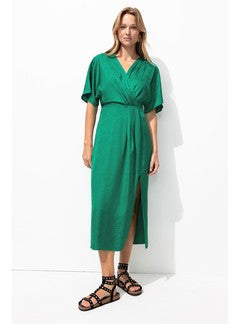 Robe Mi-longue en Satin Femme - Vert Uni Colore