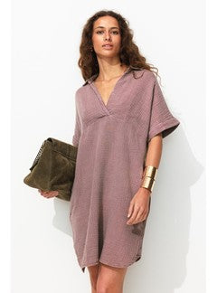 Robe Courte en Gaze de Coton - Violet Uni Colore