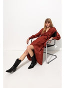 Robe Midi Satin Jacquard - Marron Uni Clair
