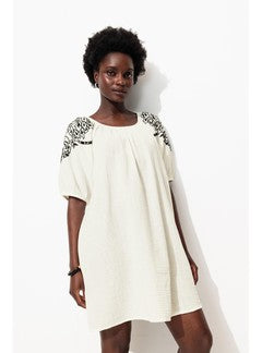 Robe Courte en Gaze de Coton - Naturel Uni Clair