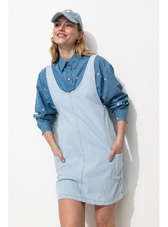 Robe-salopette en Jean Rayé - Multicolore Raye