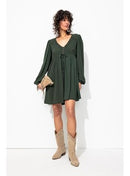 Robe Courte Brodée Femme - Vert Uni Colore