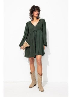 Robe Courte Brodée Femme - Vert Uni Colore