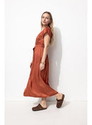 Robe Mi-longue en Satin Femme - Marron Uni Clair