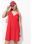 Robe à Bretelles en Jersey - Rouge Uni Colore