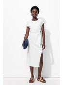 Robe Mi-longue en Jersey - Blanc Uni Clair